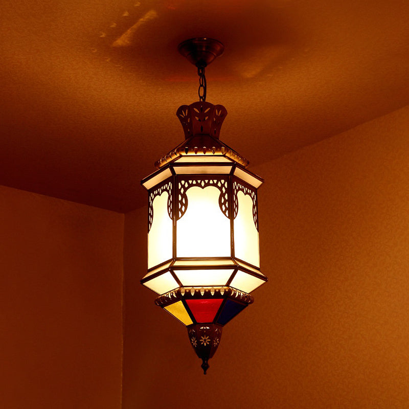 Brass Lantern Hanging Pendant Light - Traditional Metal Dining Room Ceiling Lamp