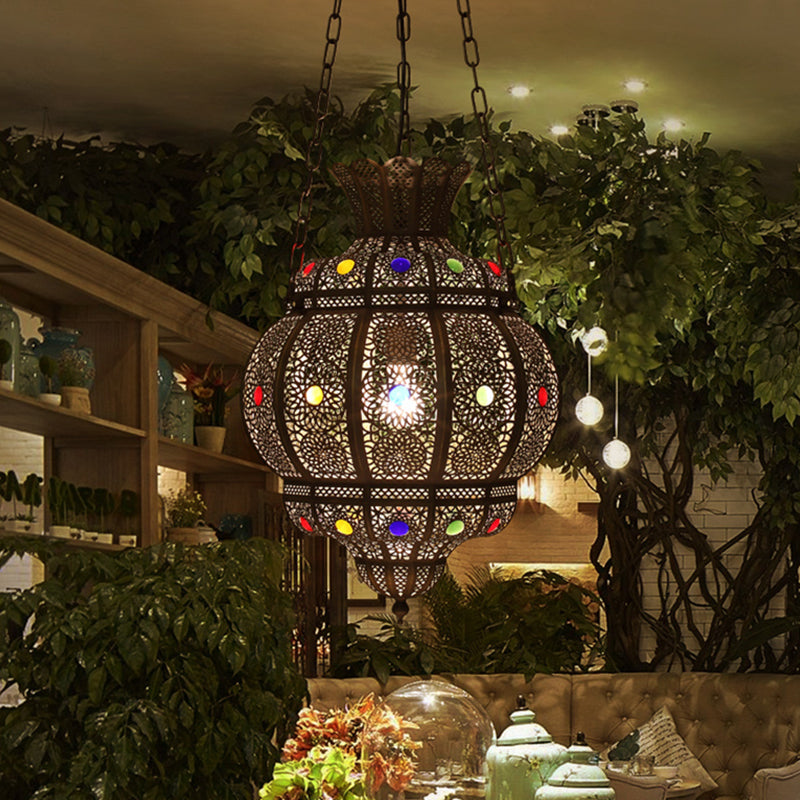 Antique Bronze Carved Pendant Light - Exquisite Metal Lighting Fixture For Restaurants