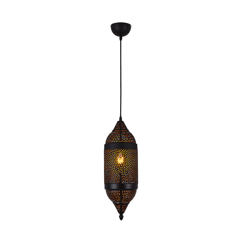Black Metal Pendant Light With Traditional Cylindrical Design And 1 Bulb For Ceiling Suspension
