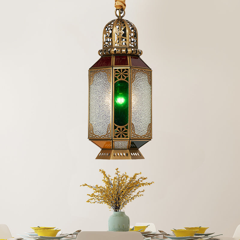 Traditional Brass Metal Hanging Ceiling Light With 1 Head Lantern Pendant For Dining Room