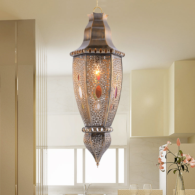 Traditional Brass Droplet Pendant Ceiling Light Fixture - Metal 1 Bulb Lighting