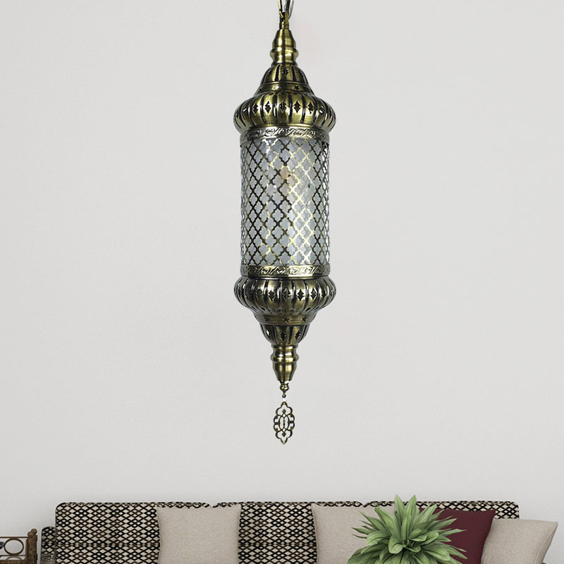 Bronze Metal Cylinder Pendant 1-Bulb Suspension Lamp With Decorative Ceiling Lighting