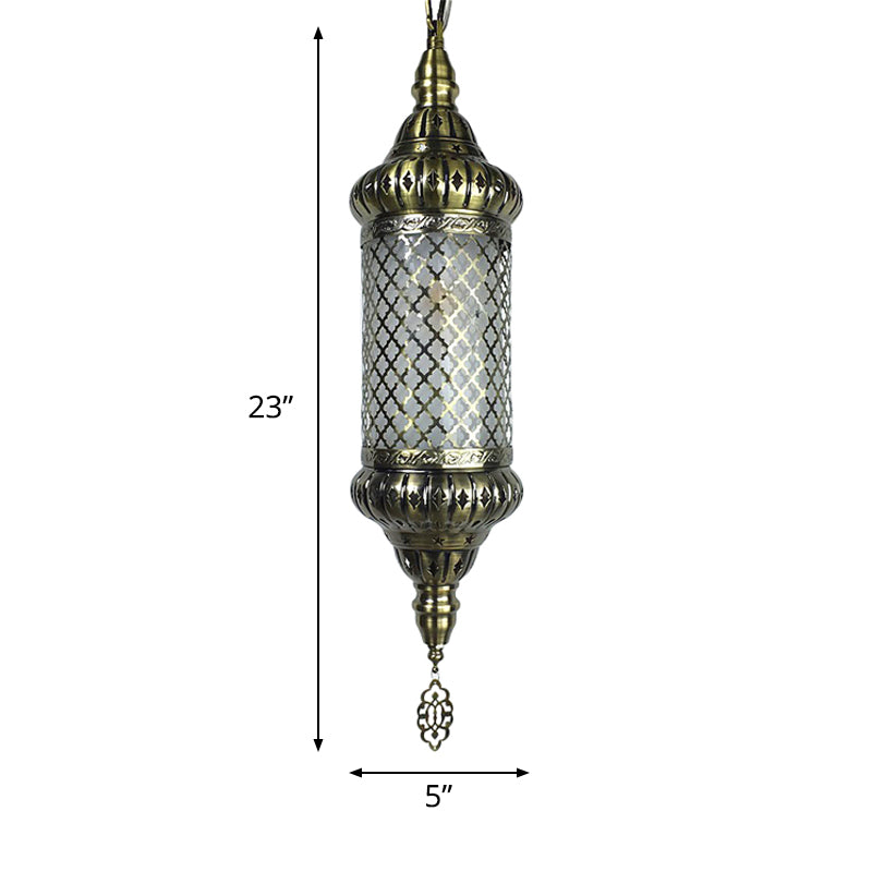 Bronze Metal Cylinder Pendant 1-Bulb Suspension Lamp With Decorative Ceiling Lighting