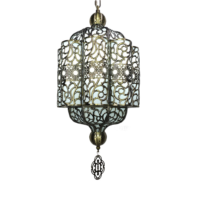 Black Lantern Ceiling Lamp - Art Deco Metal Pendant Lighting Fixture (1 Head) For Restaurants