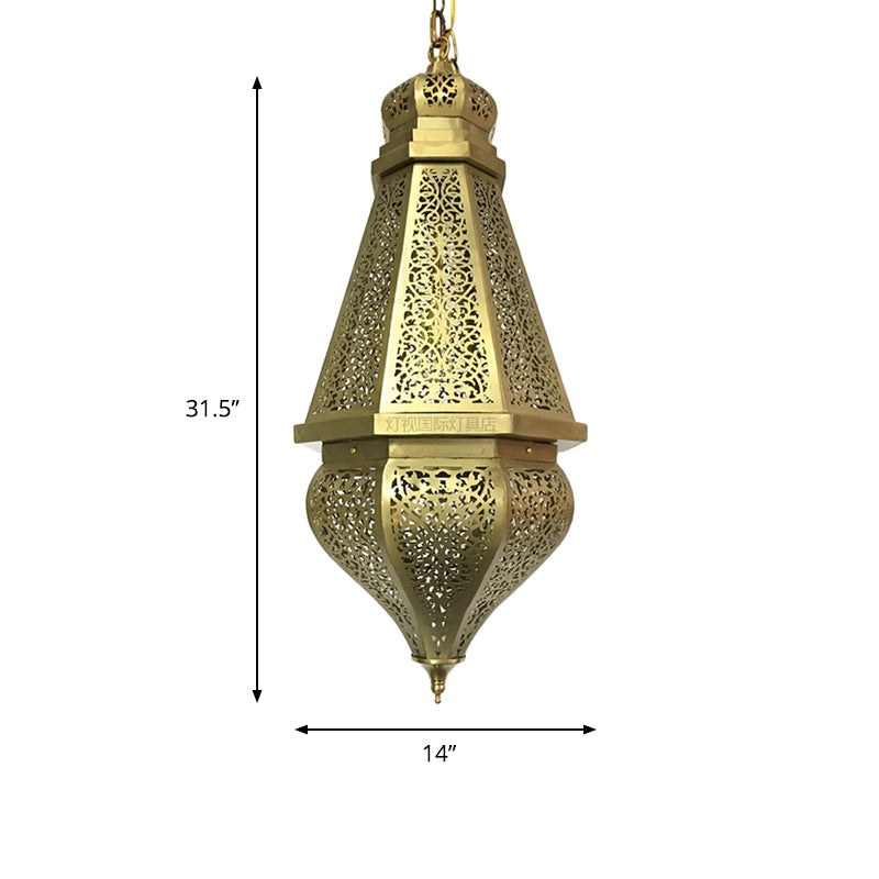 Brass Laser Cut Pendant Light - Tradition Metal Ceiling Hanging (1 Bulb)
