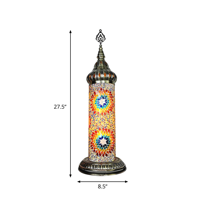 Stained Glass Cylinder Bedroom Table Lamp With Led Night Light - Traditional Design In