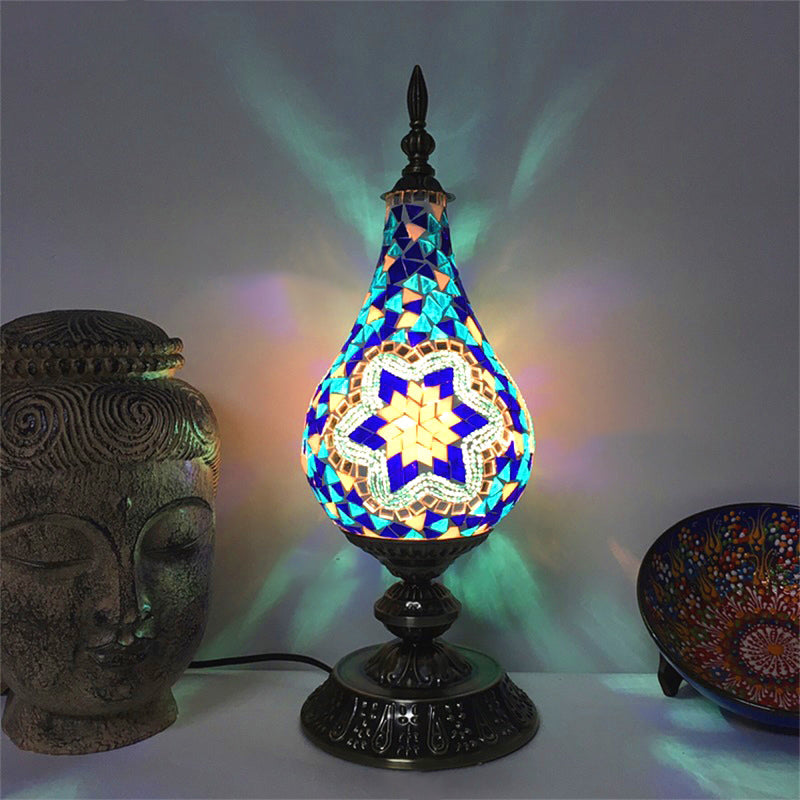 Vintage Led Glass Teardrop Table Lamp - Hand-Crafted White/Red/Yellow Bedroom Nightstand Decor Blue