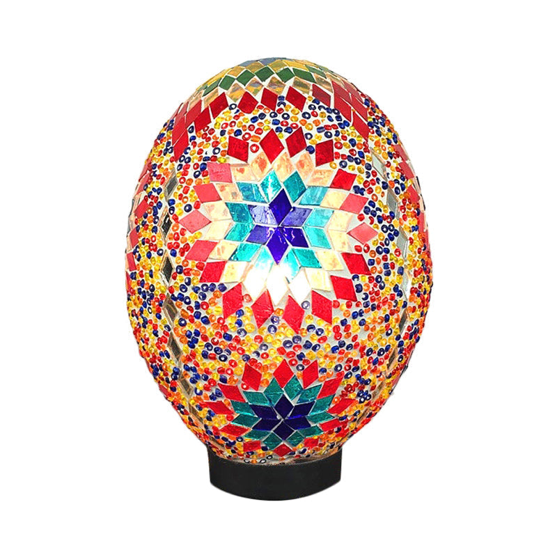 Egg Shaped Hand Rolled Art Glass Night Light - Traditional Bedroom Lamp (1 White/Red/Blue)