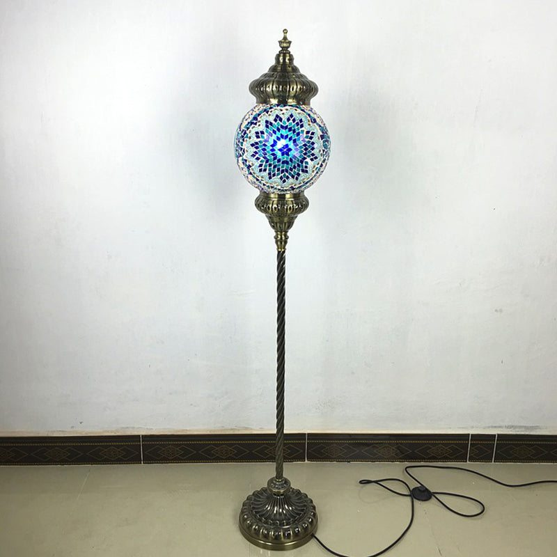 Hand-Crafted Vintage Glass Floor Lamp In Red/Blue/Green Sphere Stand Blue