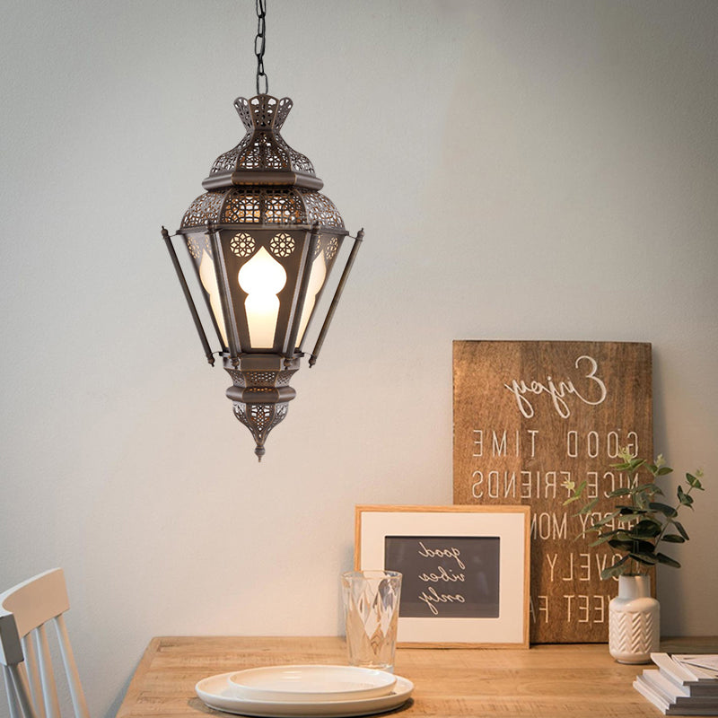 Bronze Metal Hanging Pendant Light: Art Deco Lantern Ceiling Fixture - Perfect For Restaurant