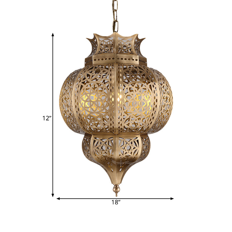 Brass Hollow Restaurant Pendant Light - Metal Ceiling Lamp With 1 Bulb