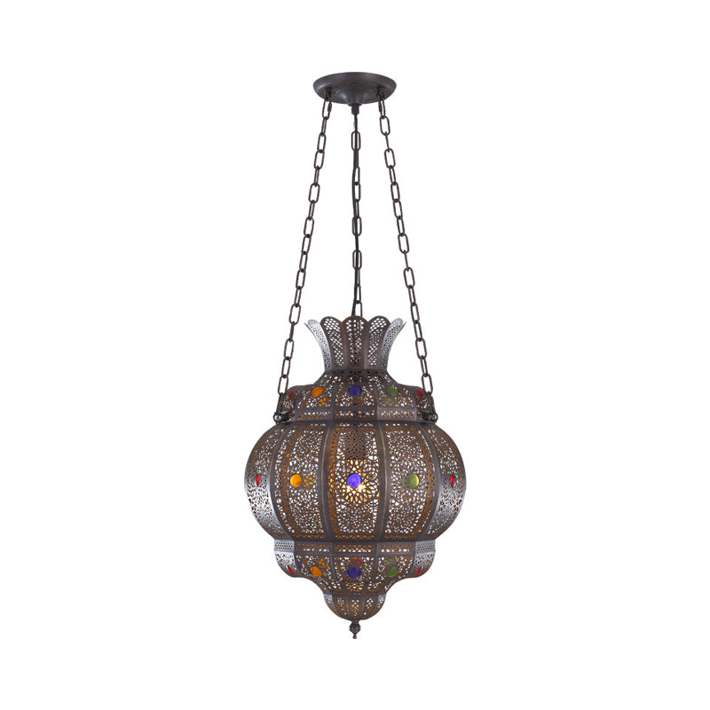 Arabian Metal 1-Head Black Hanging Pendant Light For Restaurants - Oval Ceiling Suspension