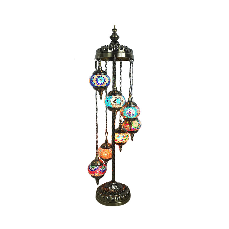 Vintage Multicolored Stained Glass Floor Lamp For Living Room - 7 Lights Spiral Design