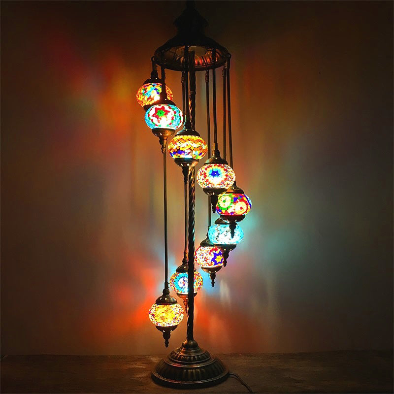 Stained Glass Floor Lamp - White/Red/Pink Spiral Design With 9 Bulbs For Living Room Red