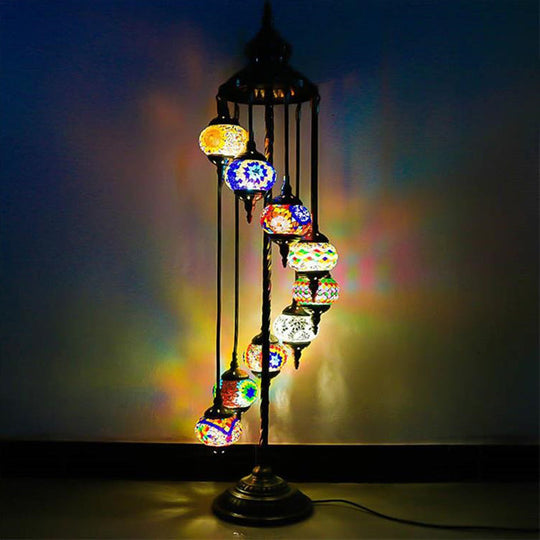 Stained Glass Floor Lamp - White/Red/Pink Spiral Design With 9 Bulbs For Living Room Yellow