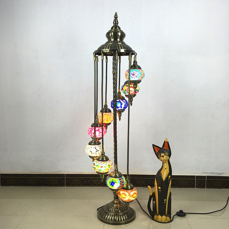 Stained Glass Floor Lamp - White/Red/Pink Spiral Design With 9 Bulbs For Living Room White