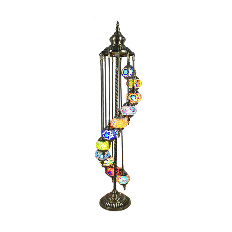 Traditional Hand-Crafted Glass Helical Stand Up Lamp - White/Yellow Reading Floor With 11 Lights