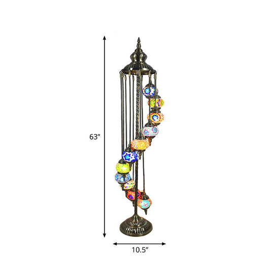 Traditional Hand-Crafted Glass Helical Stand Up Lamp - White/Yellow Reading Floor With 11 Lights