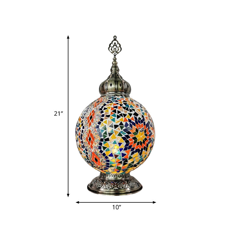 Stained Art Glass Table Lamp - Traditional Globe Style With White/Red/Yellow Colors For Bedroom