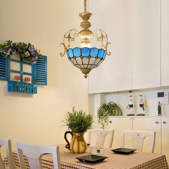 Tiffany-Style Stained Glass Pendant Lamp With White Finish Bowl And Multiple Color Options
