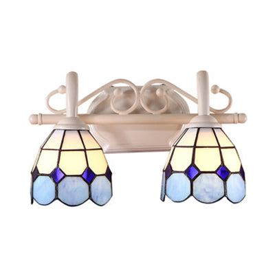 Dome Double Wall Sconce - Curved Arm Stained Glass Traditional Lighting (Blue/Orange)