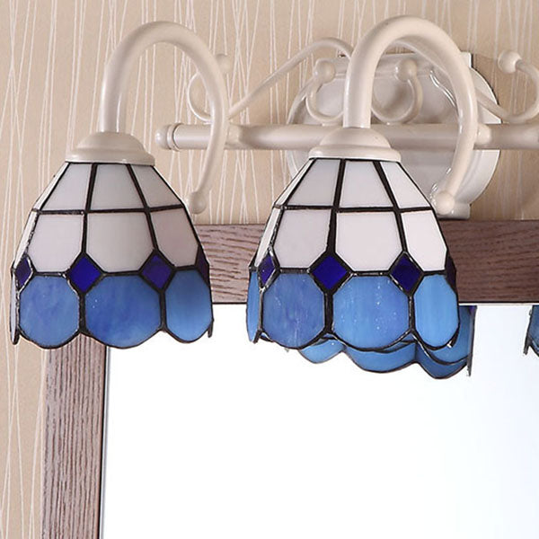 Dome Double Wall Sconce - Curved Arm Stained Glass Traditional Lighting (Blue/Orange) Blue