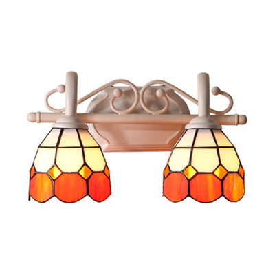 Dome Double Wall Sconce - Curved Arm Stained Glass Traditional Lighting (Blue/Orange)