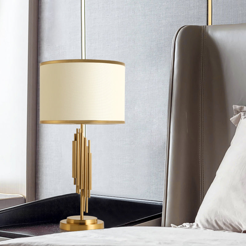 Contemporary Fabric Barrel Desk Lamp - 12/14 Wide 1-Bulb Gold Task Lighting For Bedside Or Small