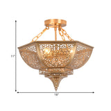 Traditional Gold Metal Semi Flush Mount Light - Bowl Dining Room Ceiling Fixture