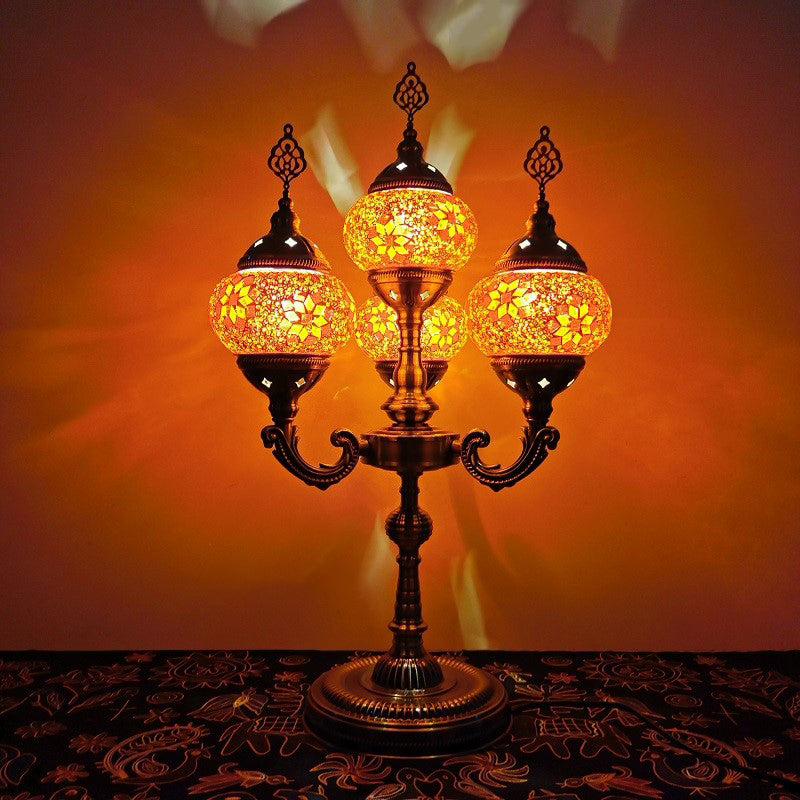 Vintage Hand-Rolled Art Glass Candelabra Table Lamp - Orange/Blue Orange