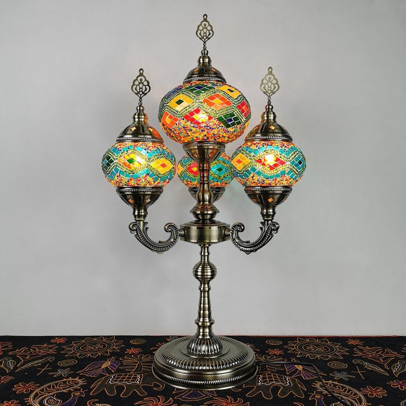 Traditional Stained Glass Candelabra Task Lamp - Bedside Nightstand With 4 Lights In
