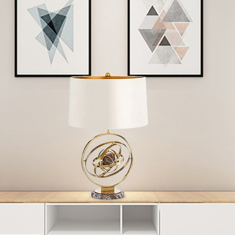 Modern Fabric Table Lamp With Round Marble Base - White