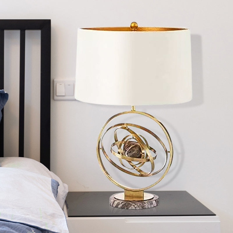 Modern Fabric Table Lamp With Round Marble Base - White