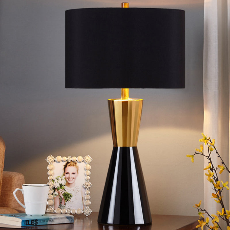 Modernist Cylindrical Fabric Night Table Lamp 14/15 Wide - Task Lighting 1 Bulb Black