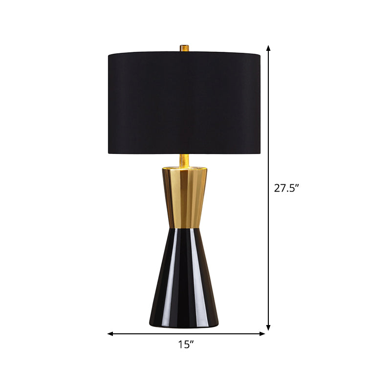 Modernist Cylindrical Fabric Night Table Lamp 14/15 Wide - Task Lighting 1 Bulb Black