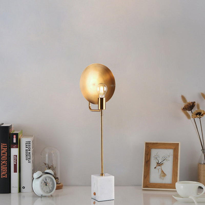 Modern Gold Flat Desk Light With Marble Base - Stylish Metal Night Table Lamp