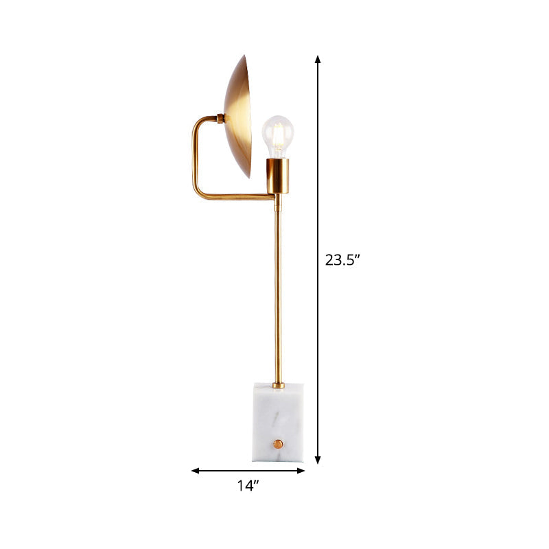 Modern Gold Flat Desk Light With Marble Base - Stylish Metal Night Table Lamp