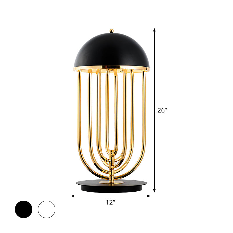 Modern Black/White Table Lamp With Dome Metal Shade Perfect For Living Room Task Lighting