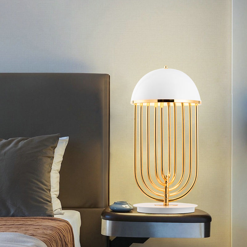 Modern Black/White Table Lamp With Dome Metal Shade Perfect For Living Room Task Lighting