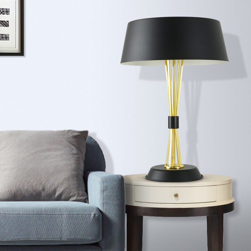 Modern Metal Drum Nightstand Lamp With 3 Black Task Lighting Heads For Living Room