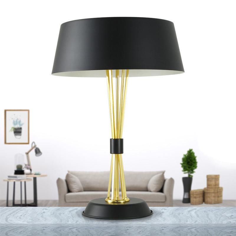 Modern Metal Drum Nightstand Lamp With 3 Black Task Lighting Heads For Living Room