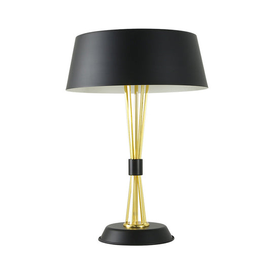 Modern Metal Drum Nightstand Lamp With 3 Black Task Lighting Heads For Living Room