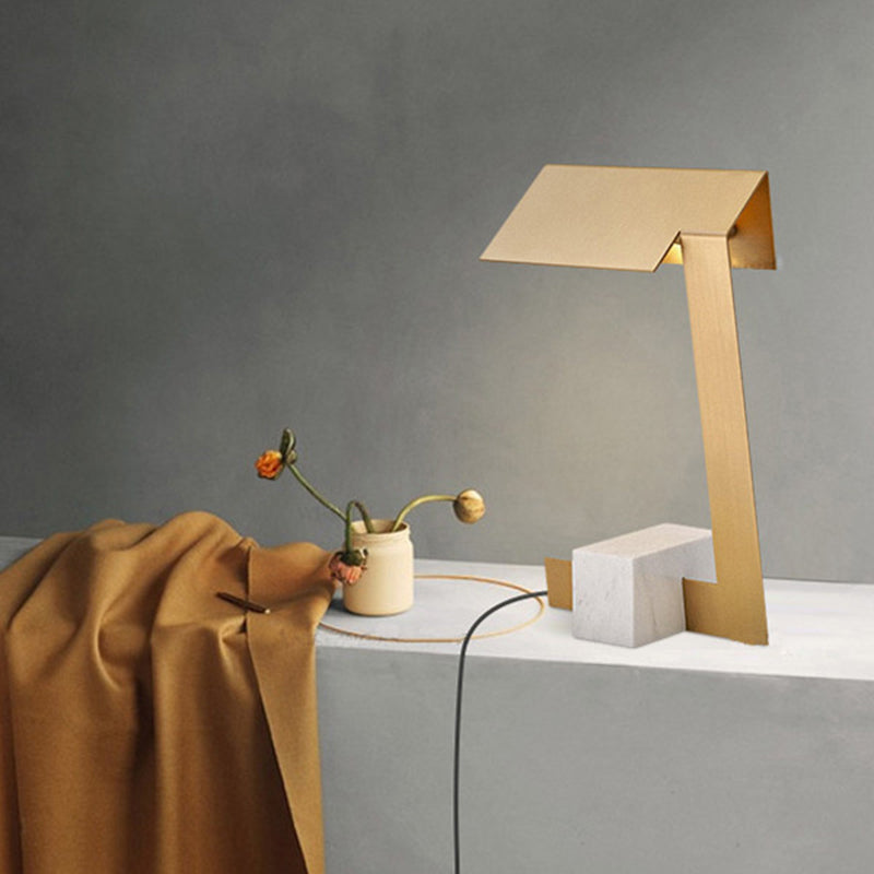 Modern Gold Triangle Metal Desk Light Table Lamp With Marble Base