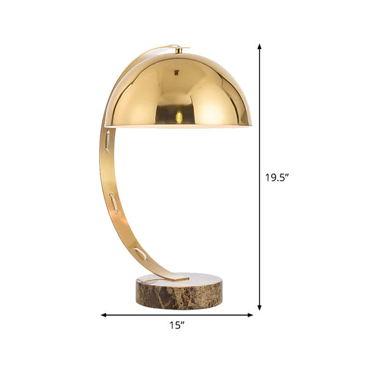 Contemporary Gold Metal Hemisphere Task Lamp With Curvy Arm