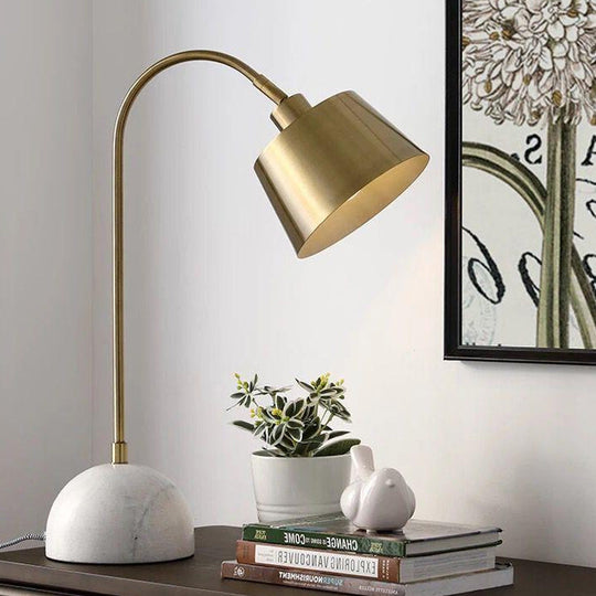 Modernist Tapered Table Lamp In Brass With Marble Base - 1 Bulb Task Lighting