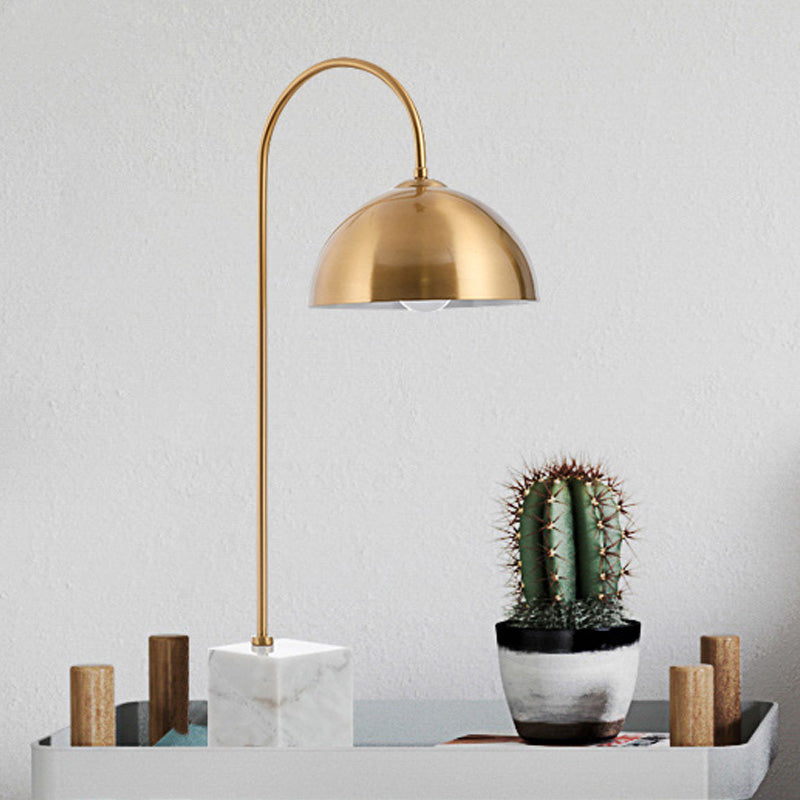 Modern Metal Table Lamp With Brass Finish And White Marble Base