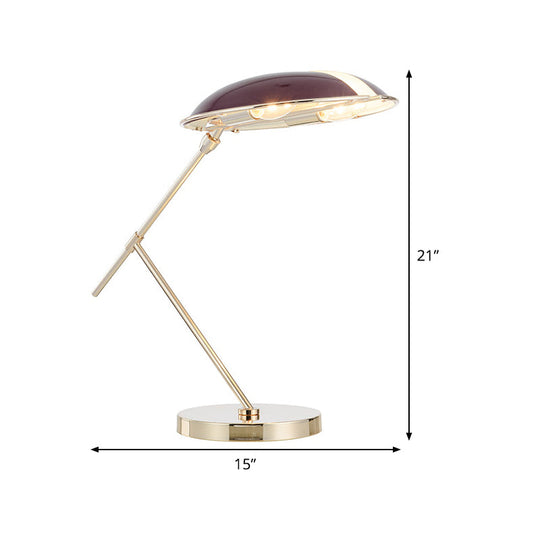 2-Head Purple Nightstand Lamp With Metal Shade - Contemporary Reading Book Light