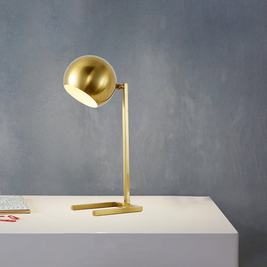 Modernist Metal Spherical Book Light In Gold - Study Task Lighting 1 Bulb