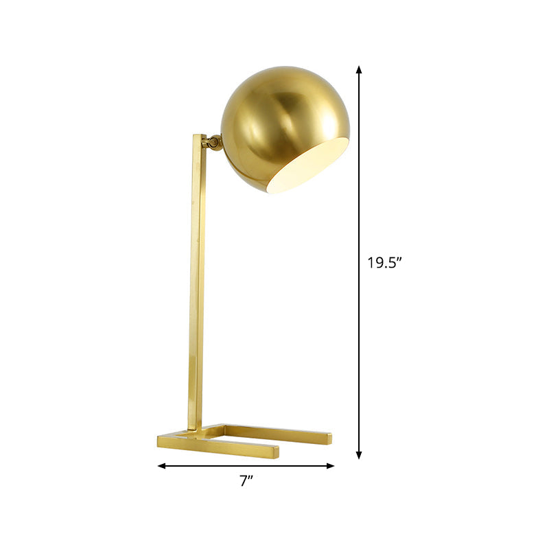 Modernist Metal Spherical Book Light In Gold - Study Task Lighting 1 Bulb