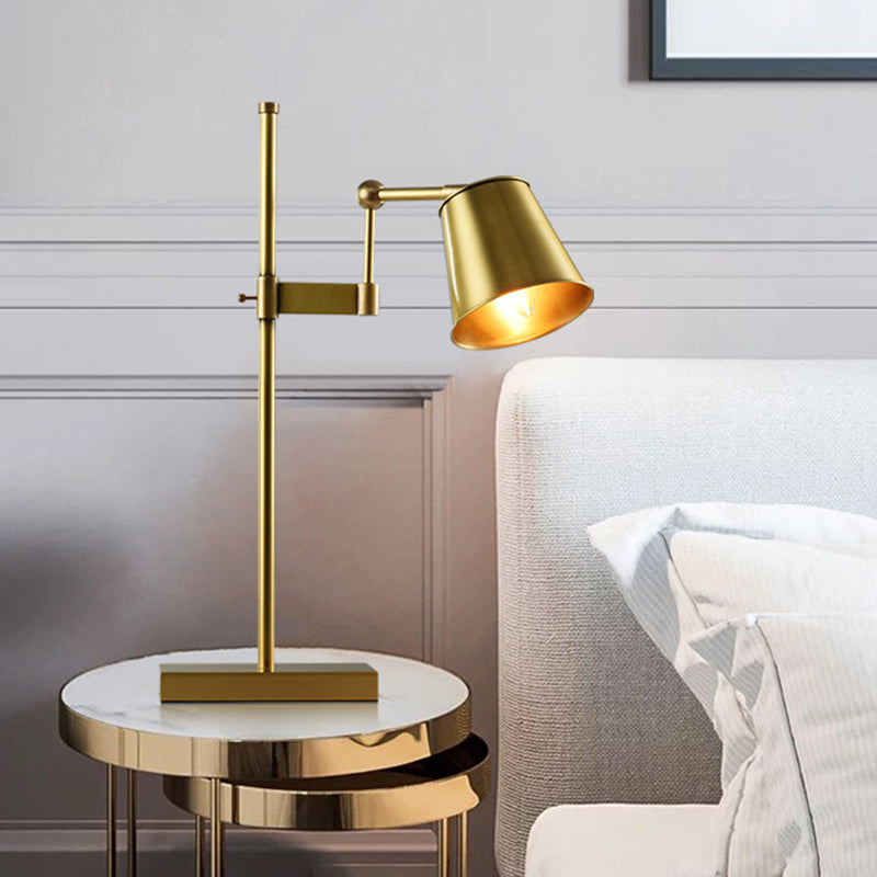 Wide Flare Metal Table Lamp With Swing Arm - Modern Brass Nightstand Light